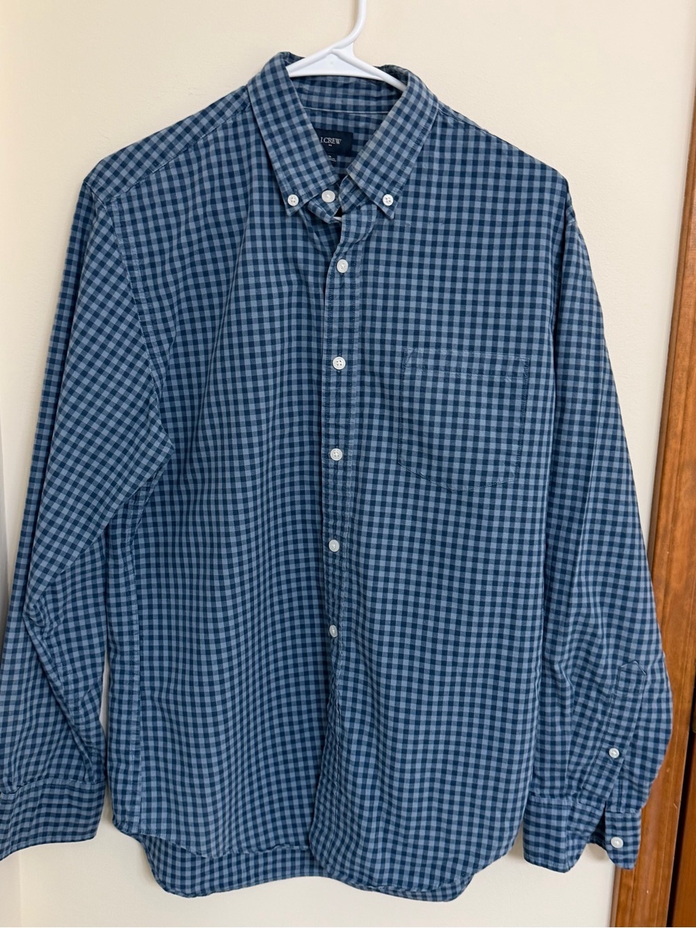 J. Crew Men's Navy and Light Blue Checked Button-Down Shirt